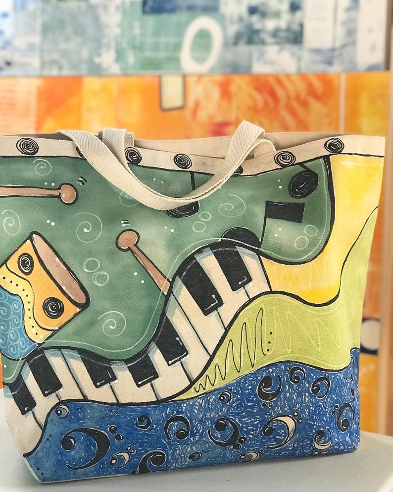 Music Tote Book Bag Piano Bag Canvas Tote Bag Grocery Etsy