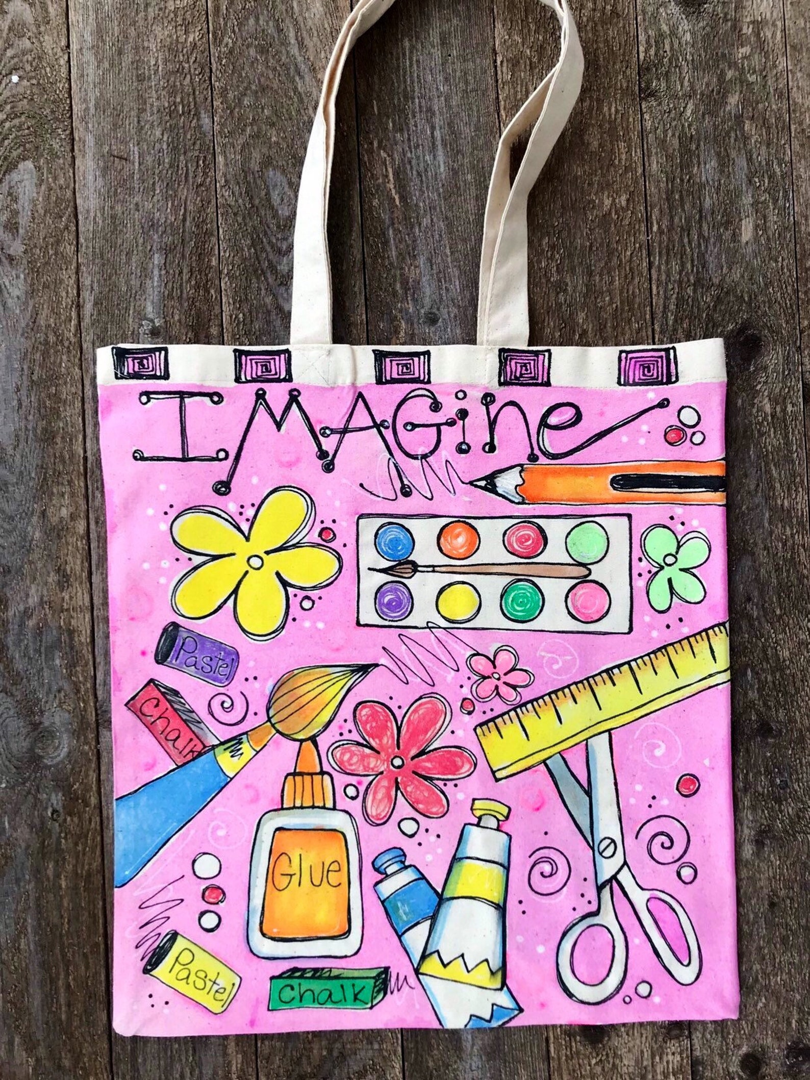 Hand Painted Canvas Art Tote Music Bag Book Bag Beach Bag Etsy