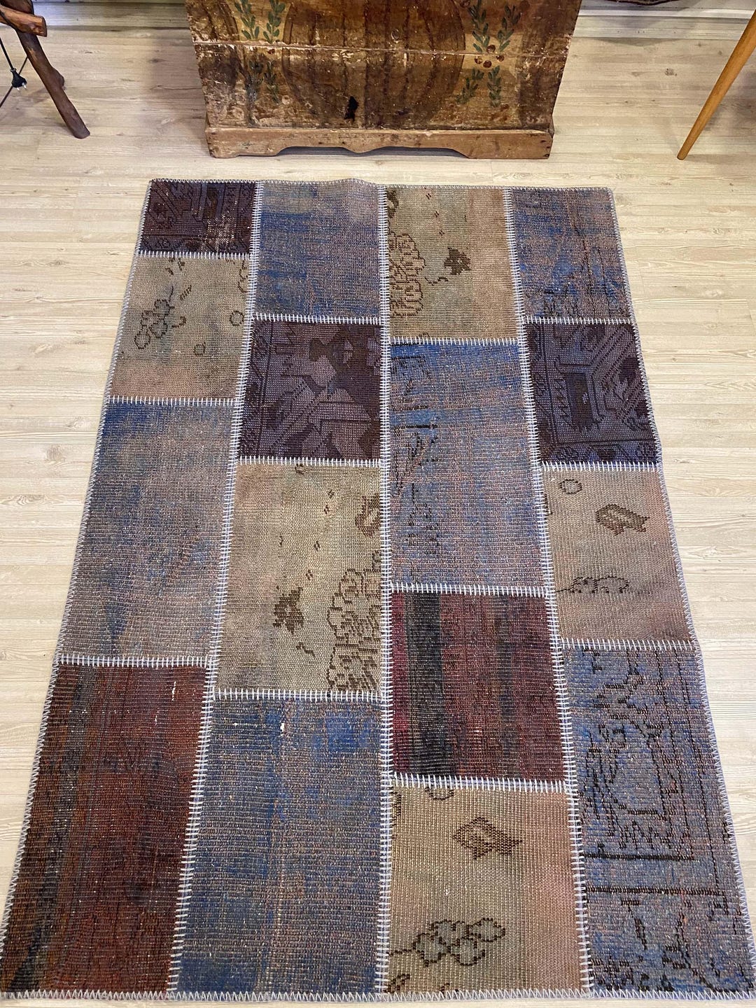 Rustic Charm Patchwork Rug Handmade Turkish Wool Carpet Vintage Boho ...
