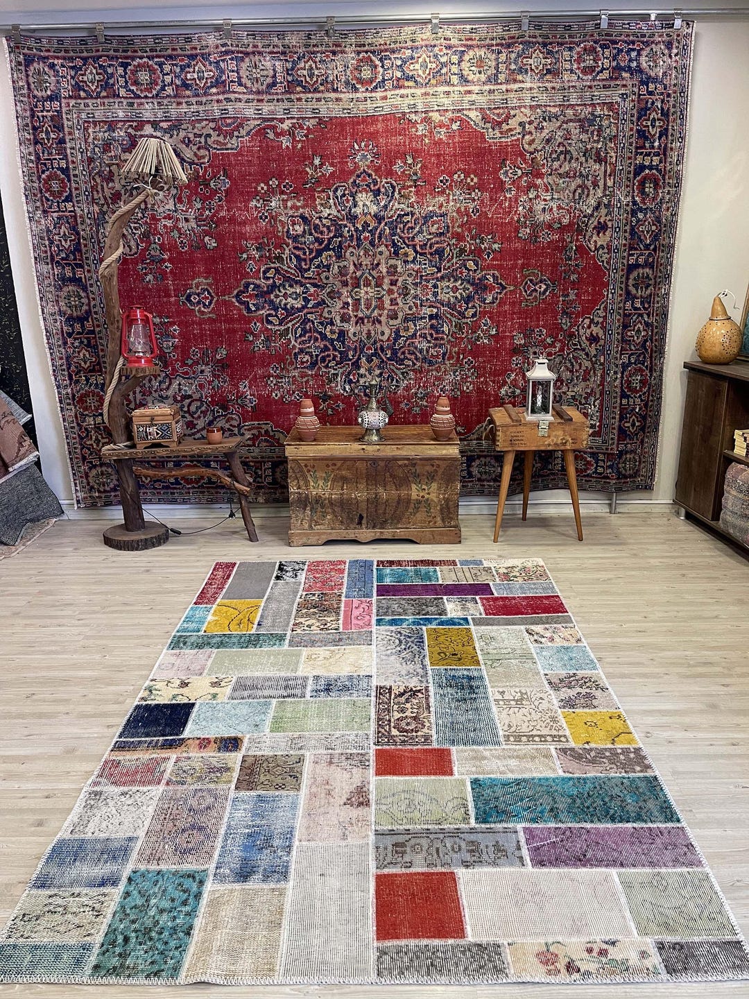 Unique Handmade Patchwork Rug - Turkish Vintage Design, Bohemian Style ...