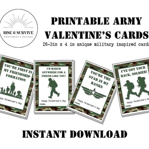 Leger soldaat Afdrukbare kaarten Valentijnsdag Kinderen klas Instant Download militaire kaarten 3inx4in