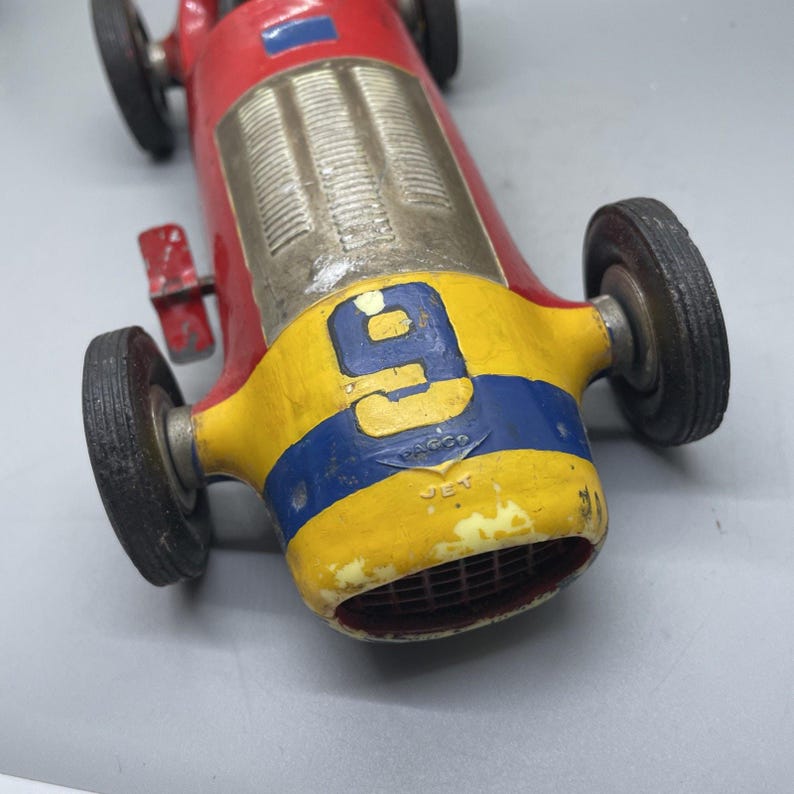 Vintage 1940‘s 50s Pagliuso Wind up Toy Race Car PAGCO JET Red #7 ...