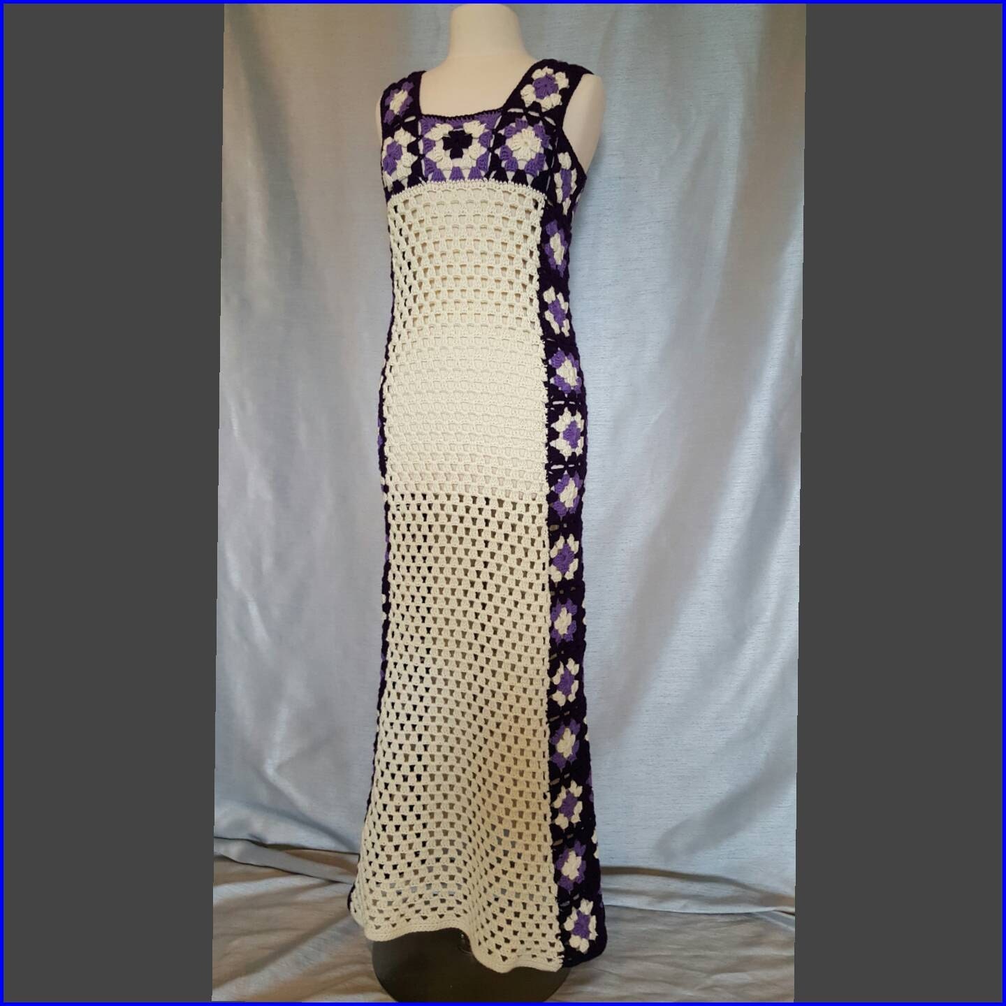 Sale Womens Crochet Granny Square Maxi Hippie Vintage Dress | Etsy