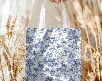 Blue Toile de Jouy Tote Bag: Personalized Chinoiserie Design
