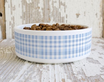 Cuenco clásico de cerámica a cuadros azules para mascotas / Plato de comida y agua para gatos y perros / Regalo para mascotas Cottage Core, regalo para amantes de los perros