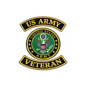 US Army Veteran Patch Set - Gold & Green Embroidered Biker Vest Patches