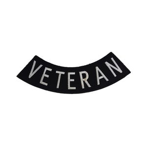 VETERAN Rocker Patch, 10 x 2.625 Inch Embroidered Military Service Tab Sew On, Black and White Veteran Backpatch