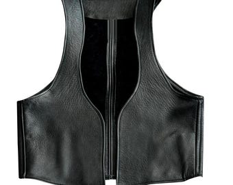 Premium Men's Real Leather Bartender Vest Cowhide Bar Waistcoat Open Front Vintage Style, Handmade Gay Bar Vest, Stylish Sleeveless Clubwear