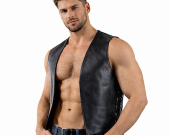 Men's Real Leather Bartender Vest, Handmade – Gay Bar Vest, Waistcoat, Vintage Leather Club Vest, Genuine Leather Party Vest