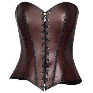 Women Real Leather Corset Overbust Handmade Brown Genuine Leather Corset, Heavy Duty Steel Boned Waist Gothic Luxury and Stylish