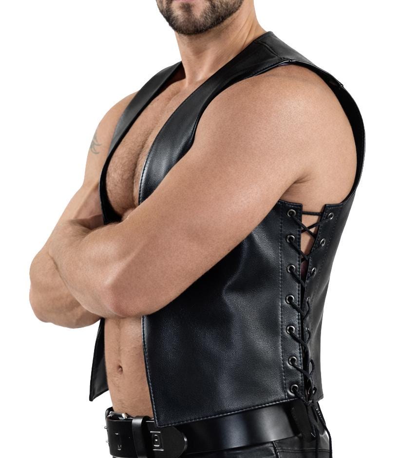 Men Real Leather Bartender Vest Cowhide Bar Waistcoat Open Front Vintage Style, Handmade - Gay Bar Vest, Bar Waistcoat Durability and Style
