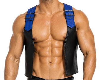 Men Real Leather Bartender Vest Cowhide Bar Waistcoat Open Front Vintage Style, Handmade – Gay Bar Vest, Bar Waistcoat Durability and Style