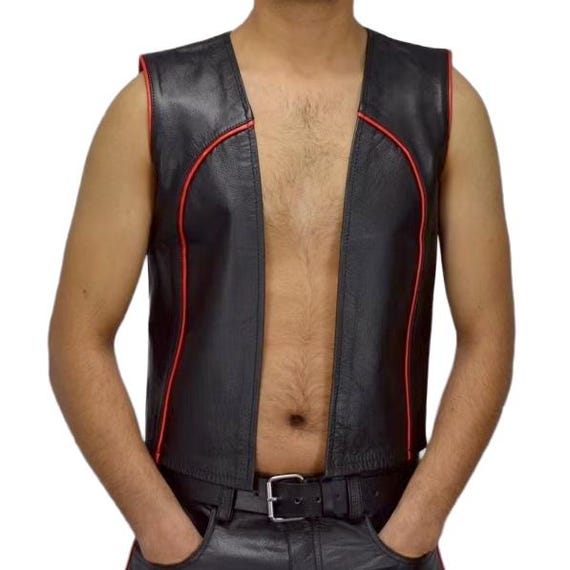 Herren Echtleder Barkeeper Weste Rindsleder Barweste Schwarz