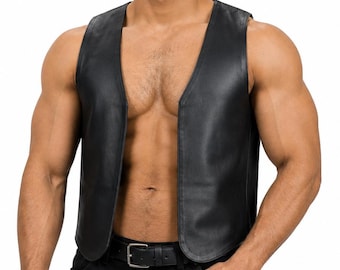 Men Real Leather Bartender Vest Cowhide Bar Waistcoat Open Front Vintage Style, Handmade – Gay Bar Vest, Bar Waistcoat Durability and Style