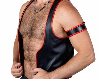 Men Real Leather Bartender Vest Cowhide Bar Waistcoat Open Front Vintage Style, Handmade – Gay Bar Vest, Bar Waistcoat Durability and Style