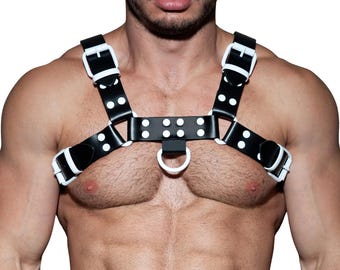 Men Leather Handmade Bulldog Harness Adjustable Body Strap Festival Harness