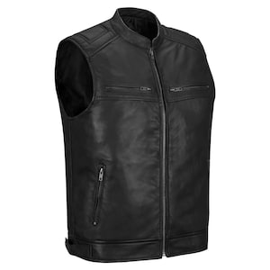 Men&#39;s Motorcycle Real Leather Vest Premium Leather Handmade Club, Diamond Quilted Leather Vest, Leather Biker Vest Motorbike Vest Cowhide