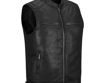 Gilet de moto en cuir véritable pour hommes en cuir haut de gamme fait main Club, gilet en cuir matelassé losange, gilet de motard en cuir gilet de moto en cuir de vachette
