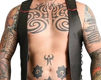Men Real Leather Bartender Vest Cowhide Bar Waistcoat Open Front Vintage Style, Handmade – Gay Bar Vest, Bar Waistcoat Durability and Style