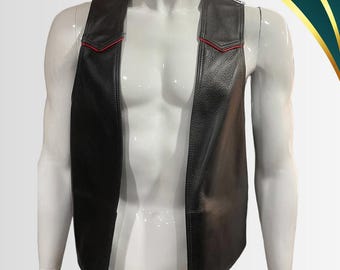 Men Real Leather Bartender Vest Cowhide Bar Waistcoat Open Front Vintage Style, Handmade – Gay Bar Vest, Bar Waistcoat Durability and Style
