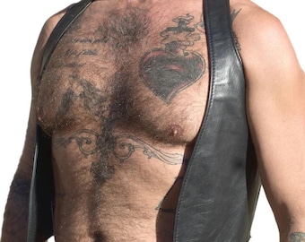 Men Real Leather Bartender Vest Cowhide Bar Waistcoat Open Front Vintage Style, Handmade – Gay Bar Vest, Bar Waistcoat Durability and Style