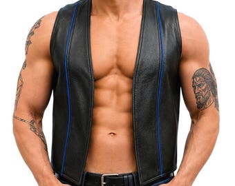 Men Real Leather Bartender Vest Cowhide Bar Waistcoat Open Front Vintage Style, Handmade – Gay Bar Vest, Bar Waistcoat Durability and Style