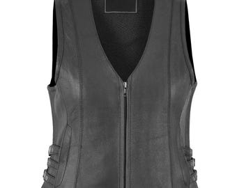 Women Real Leather Vest Open Neck Ladies Motorcycle Vest Vintage Sleeveless Handmade, 100% Real Premium Soft Leather Vest, Gift For Her