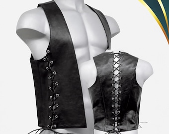 Men Real Leather Bartender Vest Cowhide Bar Waistcoat Open Front Vintage Style, Handmade – Gay Bar Vest, Bar Waistcoat Durability and Style