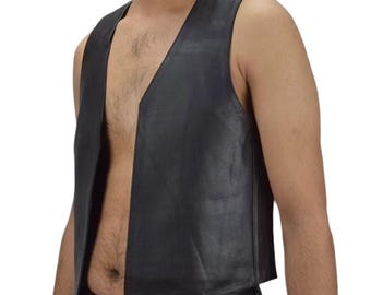 Men Real Leather Bartender Vest Cowhide Bar Waistcoat Open Front Vintage Style, Handmade – Gay Bar Vest, Bar Waistcoat Durability and Style