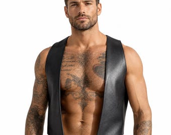 Men Real Leather Bartender Vest Cowhide Bar Waistcoat Open Front Vintage Style, Handmade – Gay Bar Vest, Bar Waistcoat Durability and Style