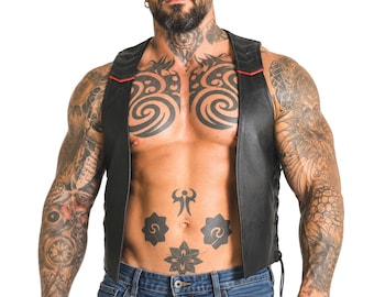 Men Real Leather Bartender Vest Cowhide Bar Waistcoat Open Front Vintage Style, Handmade – Gay Bar Vest, Bar Waistcoat Durability and Style