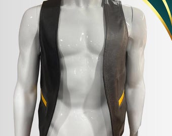 Men Real Leather Bartender Vest Cowhide Bar Waistcoat Open Front Vintage Style, Handmade – Gay Bar Vest, Bar Waistcoat Durability and Style