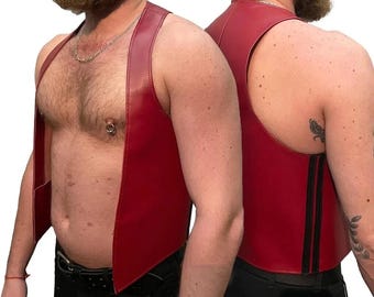 Men Real Leather Bartender Vest Cowhide Bar Waistcoat Open Front Vintage Style, Handmade – Gay Bar Vest, Bar Waistcoat Durability and Style