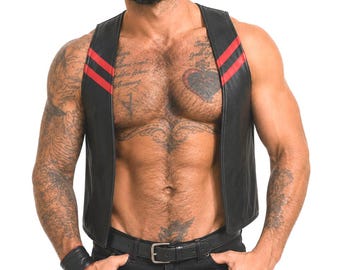 Men Real Leather Bartender Vest Cowhide Bar Waistcoat Open Front Vintage Style, Handmade – Gay Bar Vest, Bar Waistcoat Durability and Style
