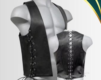 Men Real Leather Bartender Vest Cowhide Bar Waistcoat Open Front Vintage Style, Handmade – Gay Bar Vest, Bar Waistcoat Durability and Style