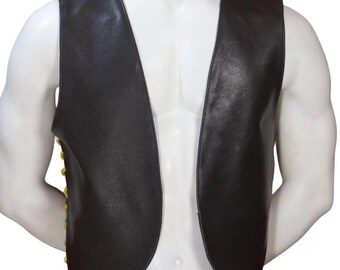 Men Real Leather Bartender Vest Cowhide Bar Waistcoat Open Front Vintage Style, Handmade – Gay Bar Vest, Bar Waistcoat Durability and Style