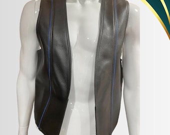 Men Real Leather Bartender Vest Cowhide Bar Waistcoat Open Front Vintage Style, Handmade – Gay Bar Vest, Bar Waistcoat Durability and Style