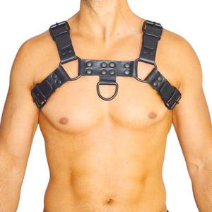 Men&#39;s Real Leather Harness, Premium Leather Harness, Handcrafted Fetish Bulldog Chest Harness With Black Accessory, Adjustable Fit.
