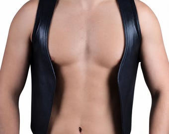 Men Real Leather Bartender Vest Cowhide Bar Waistcoat Open Front Vintage Style, Handmade – Gay Bar Vest, Bar Waistcoat Durability and Style
