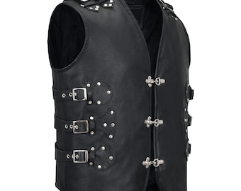 Gilet moto en cuir véritable pour homme en cuir haut de gamme fait main Club, gilet en cuir matelassé losanges Gilet motard en cuir Gilet moto en métal lourd