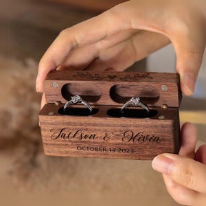 Caja de madera personalizada para dos anillos: soporte exclusivo para anillos para propuestas, bodas y momentos de portadores de anillos