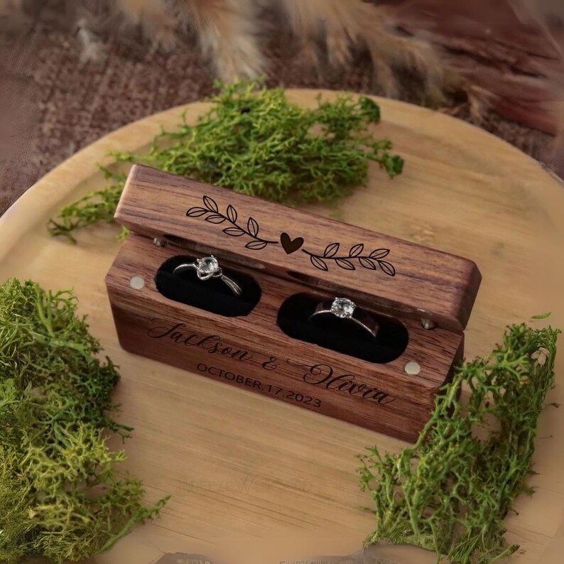 Ring Box For Wedding Ceremony - Custom Hexagon Double Ring Holder