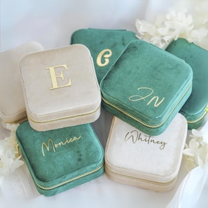 Joyero de terciopelo con espejo: organizador personalizado para viajes, regalos para damas de honor y almacenamiento de joyas para uso diario