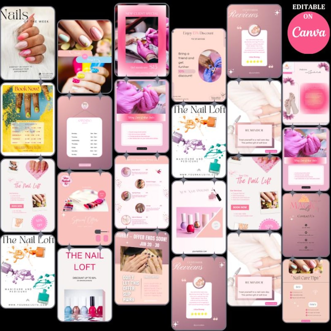 Canva Instagram Templates for Nail Salon | Posts & Stories Bundle - Etsy