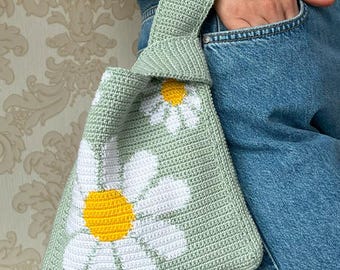 Daisy Crochet Knot Bag Pattern: Floral Wrist Bag DIY (PDF)