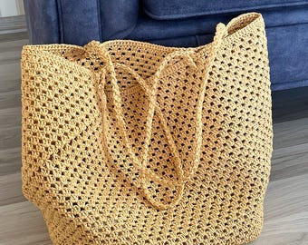 Bast Strandtasche Häkelmuster: Easy Boho Tote (PDF-Häkelanleitung)