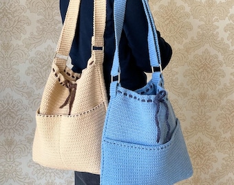Crochet Tote Bag Pattern PDF, Adjustable Strap Bag with Pockets, Modern Crochet Bag Tutorial, Easy DIY Handmade Bag, Digital Download