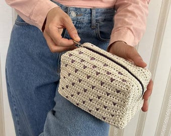 Crochet Heart Makeup Bag Pattern: Beginner DIY Cosmetic Pouch (PDF Pattern)
