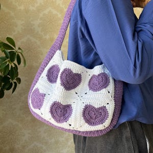 Herz Baguette Tasche Häkelanleitung PDF, Oma Quadrat Herz Tasche, süsse Häkelanleitung, DIY Handgemachte Tasche Digitaler Download