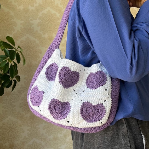 Buy Crochet Heart Baguette Bag Pattern: Granny Square Shoulder Bag